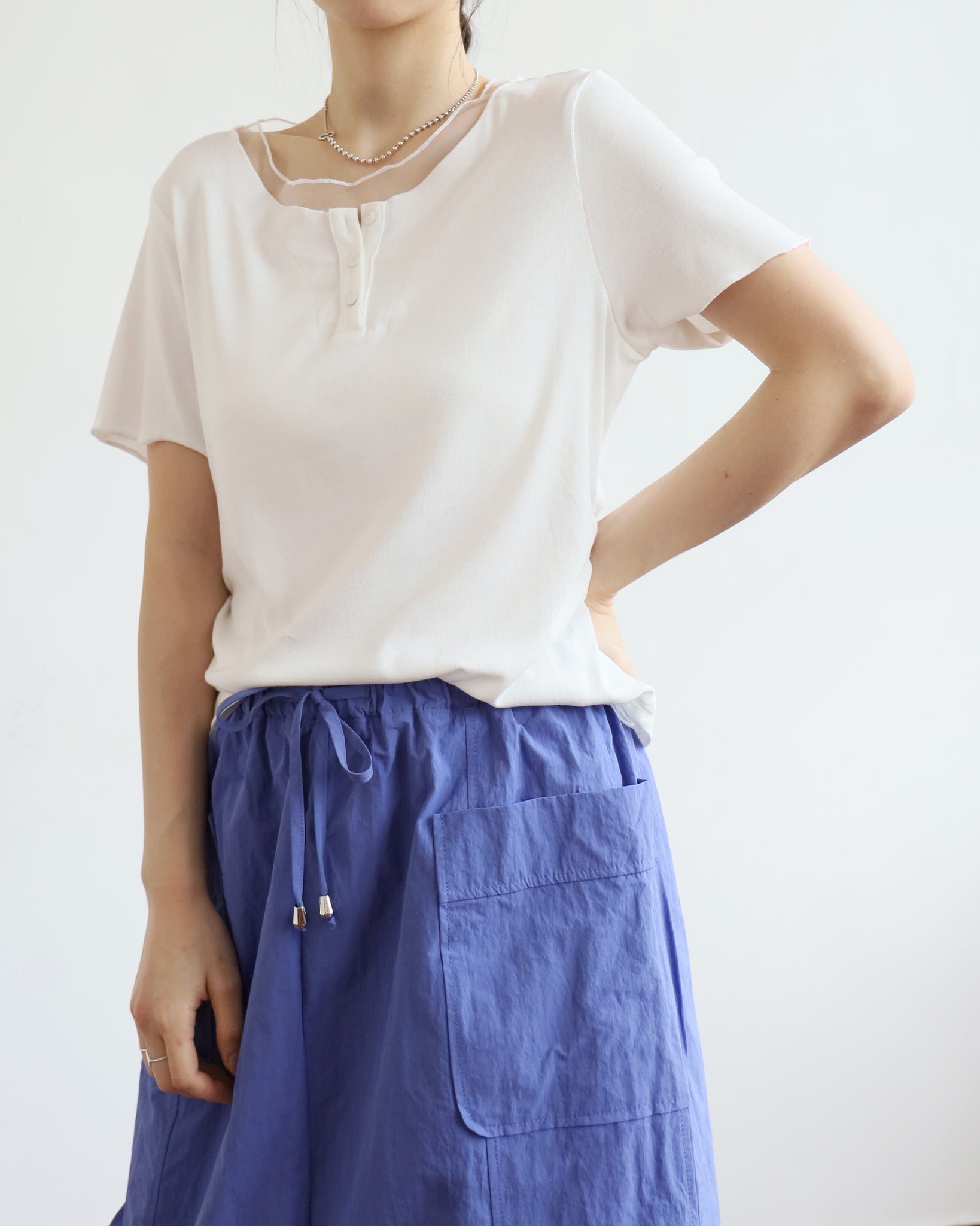 Mesh Trim Henley Top (4 colors)