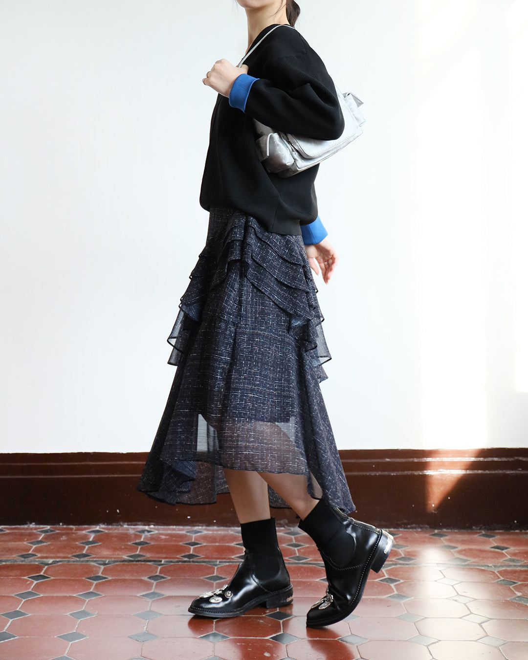 Pattern Ruffle Layer Skirt (2 color)