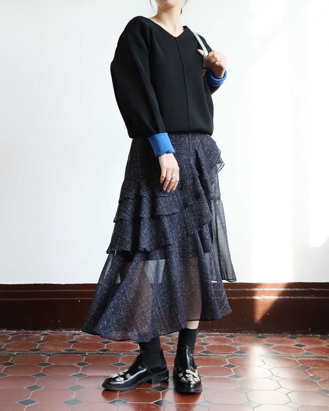 Pattern Ruffle Layer Skirt (2 color)