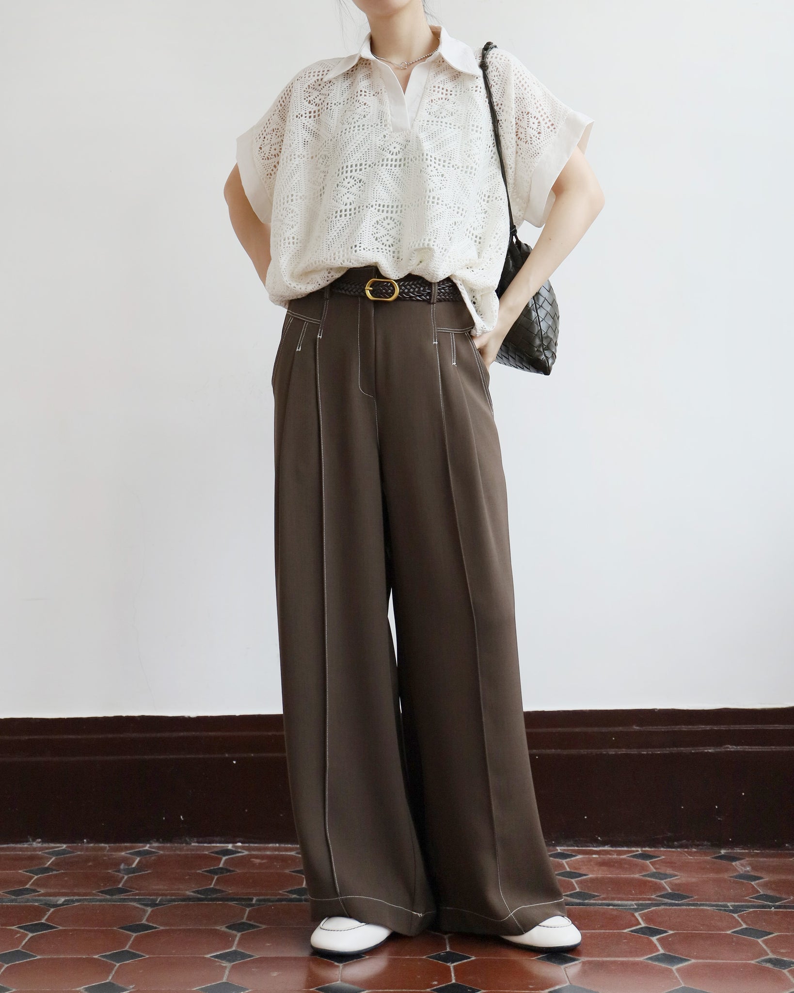 *Contrast Stitch Pleated Pants (3 colors | Size S-L)