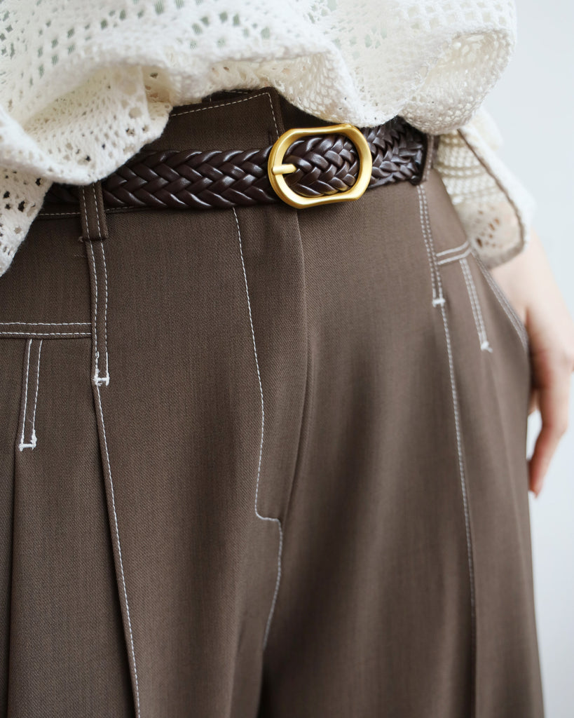 Leather Belt with Oval Gold Buckle