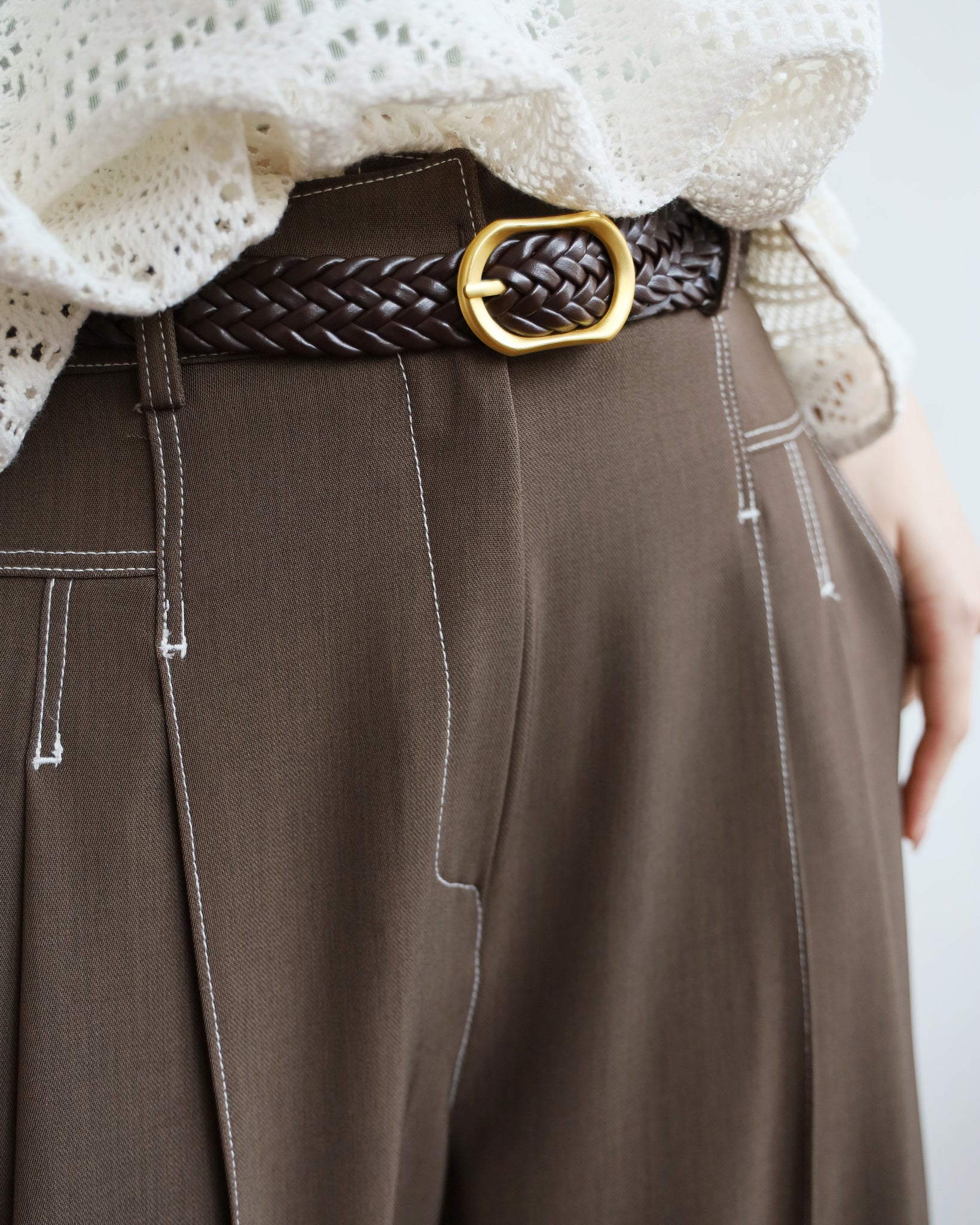 Leather Belt with Oval Gold Buckle