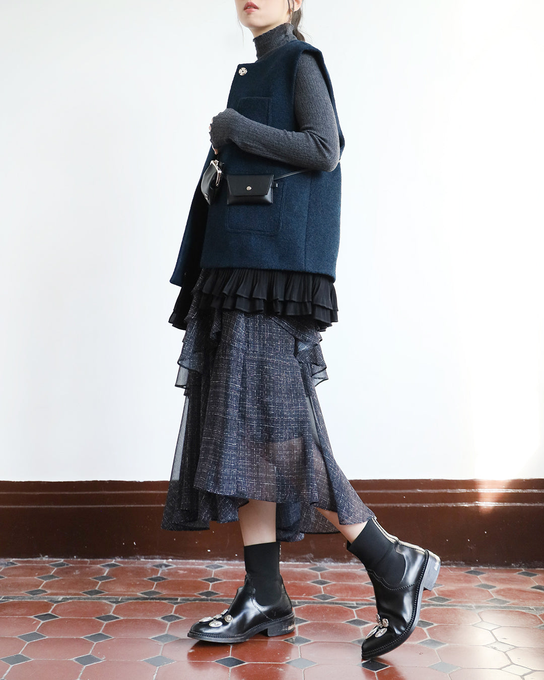 Pattern Ruffle Layer Skirt (2 color)