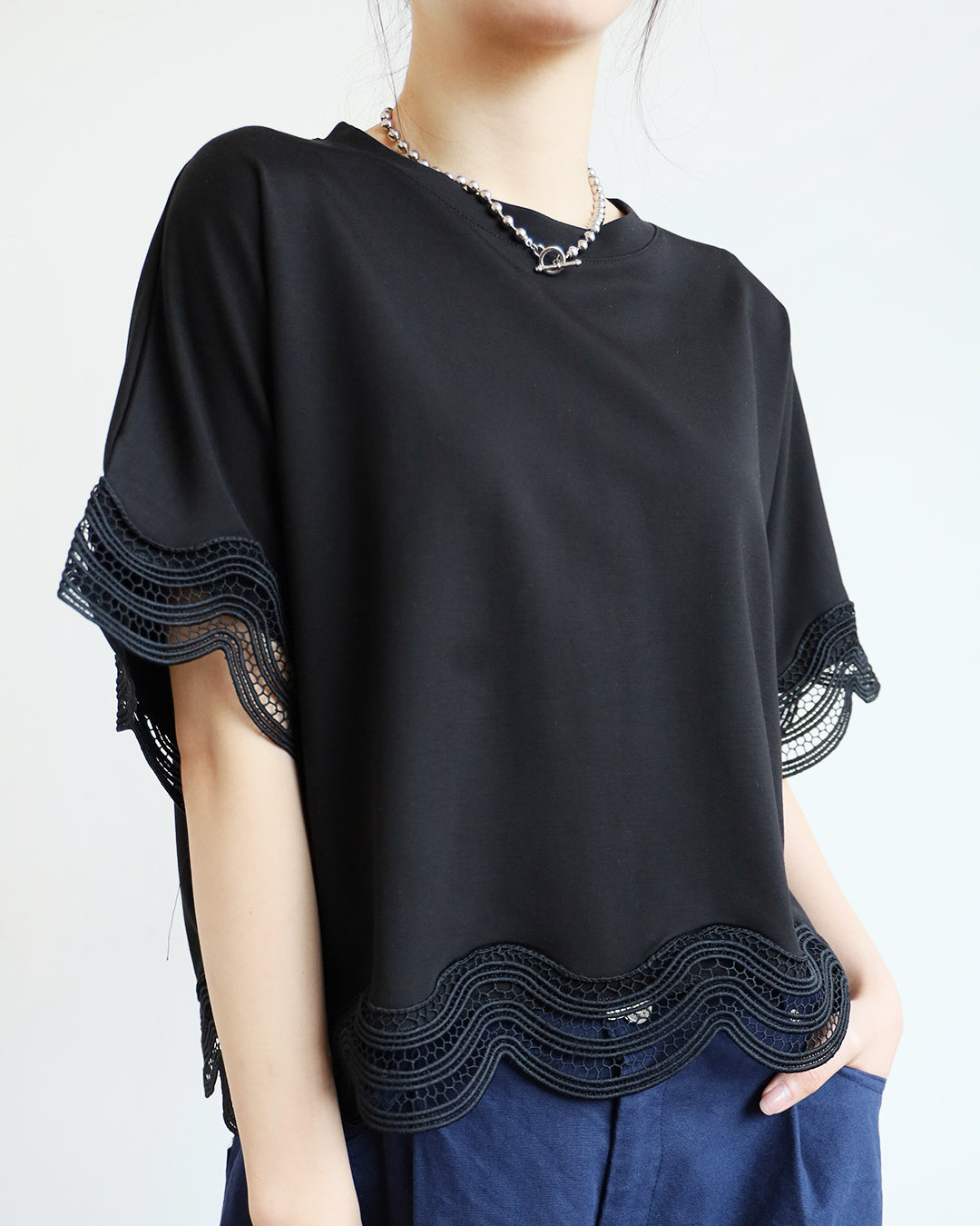 Crochet Trimmed Tee (2 colors)