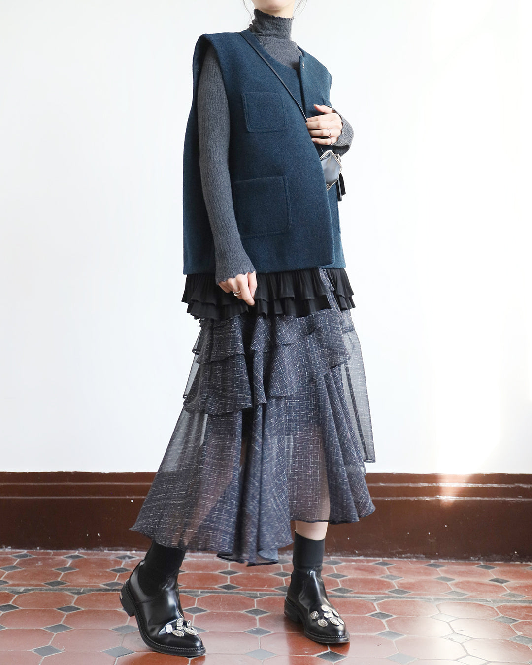 Pattern Ruffle Layer Skirt (2 color)