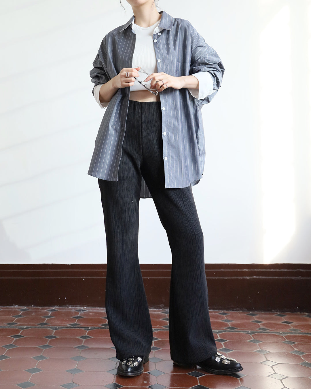 Crinle Fabric Flared Pants (2 color)