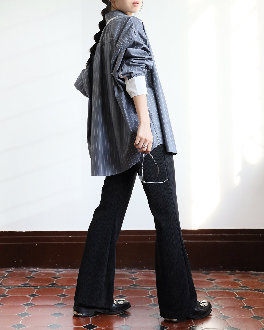 Crinle Fabric Flared Pants (2 color)