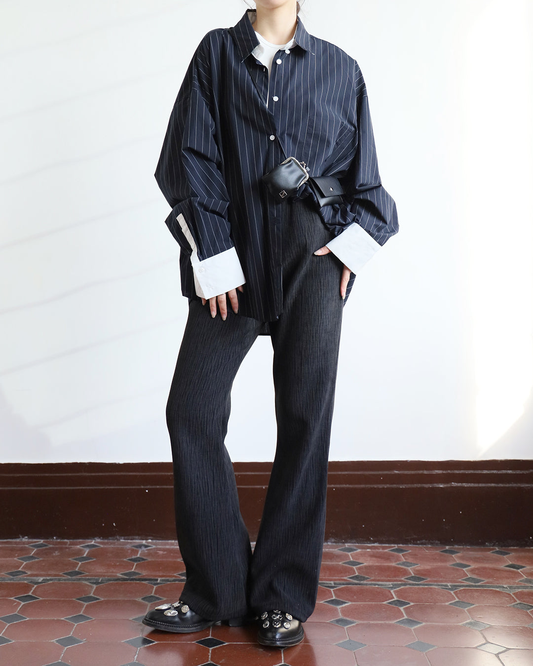 Crinle Fabric Flared Pants (2 color)