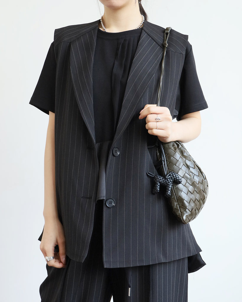 Side Split Pinstriped Vest (2 colors)