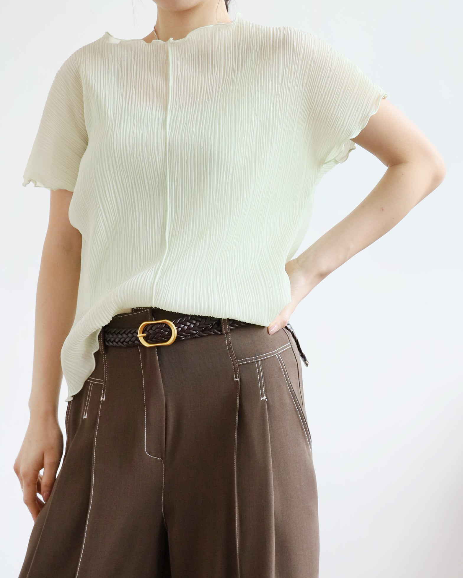 Ruffle Trim Crinkle Top (4 colors)