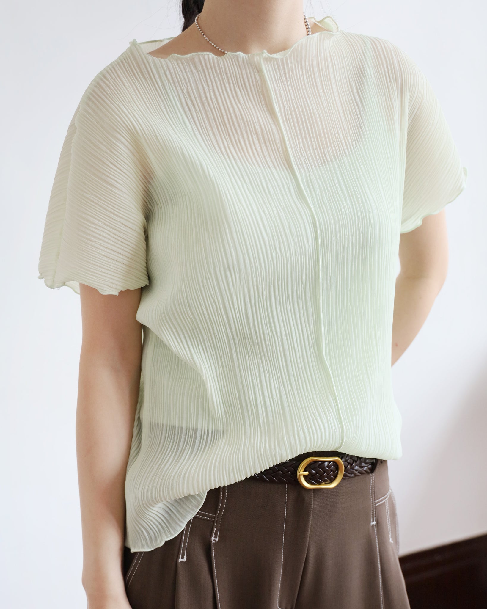 Ruffle Trim Crinkle Top (4 colors)