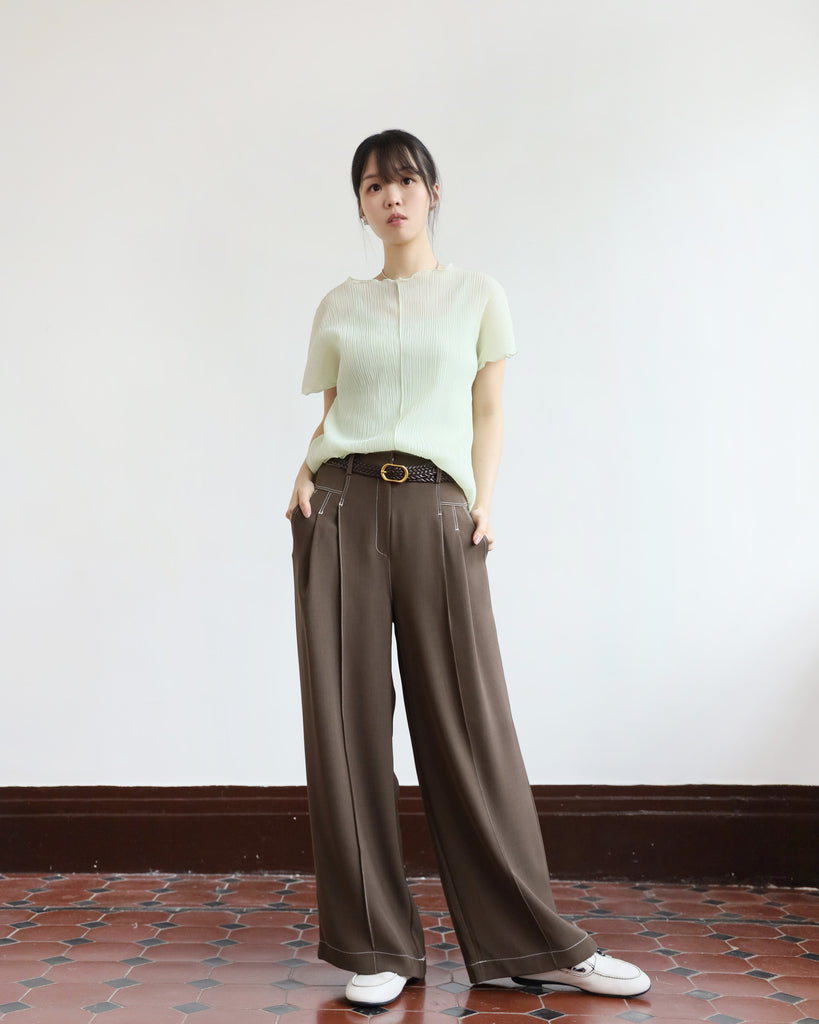 Contrast Stitch Pleated Pants (3 colors | Size S-L)