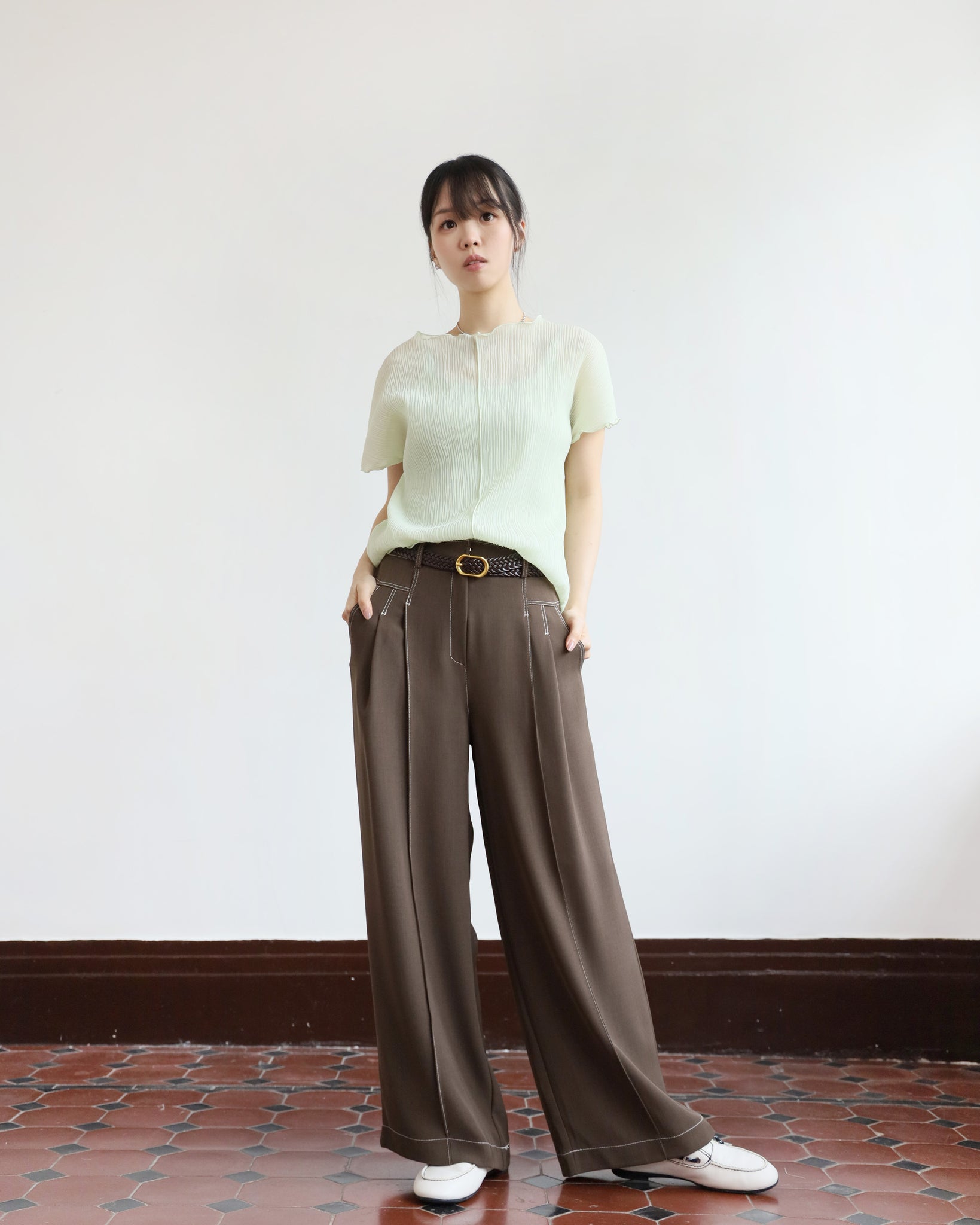 Ruffle Trim Crinkle Top (4 colors)
