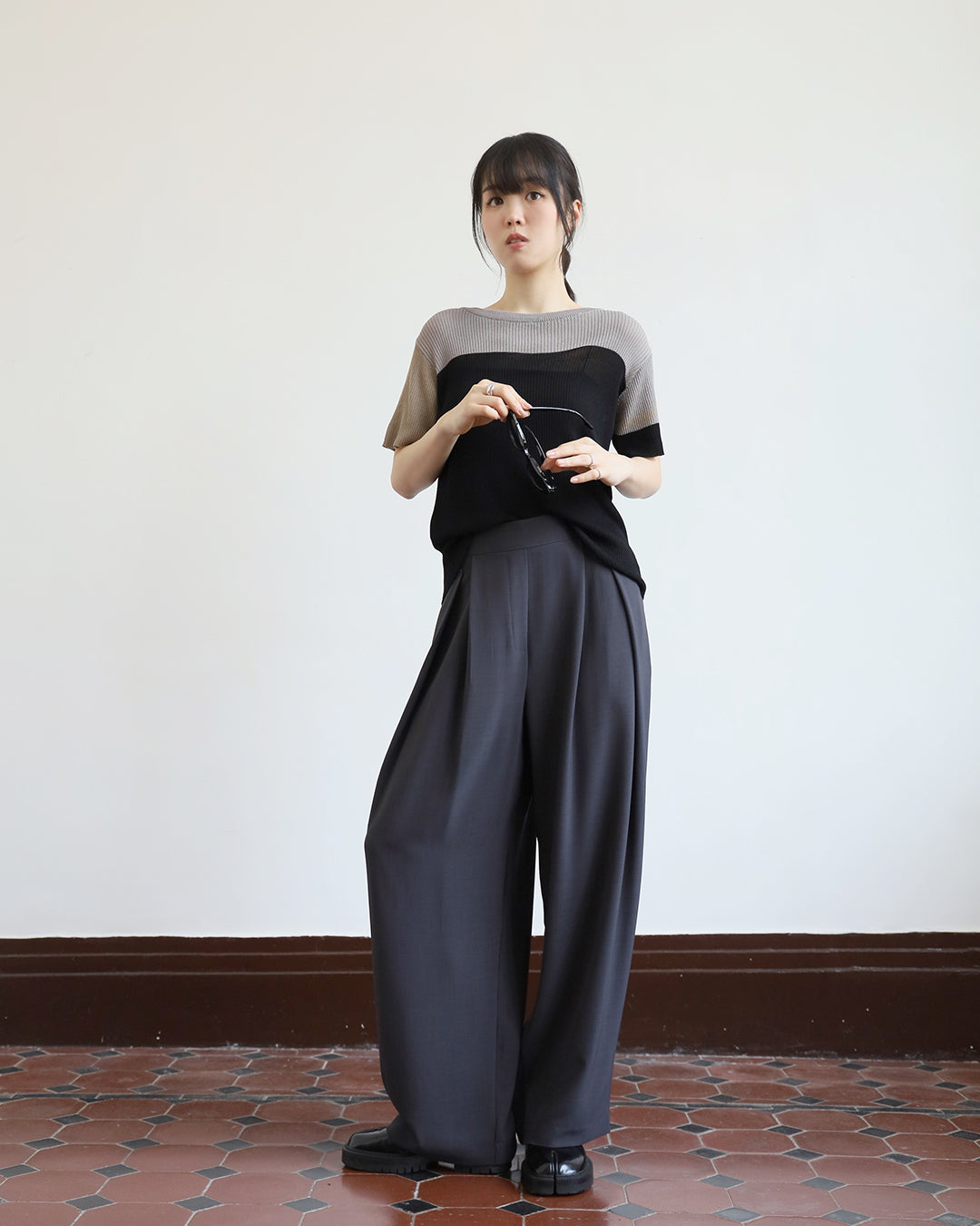 JAPAN BRAND - Color Block Ribbed Top (2 color)