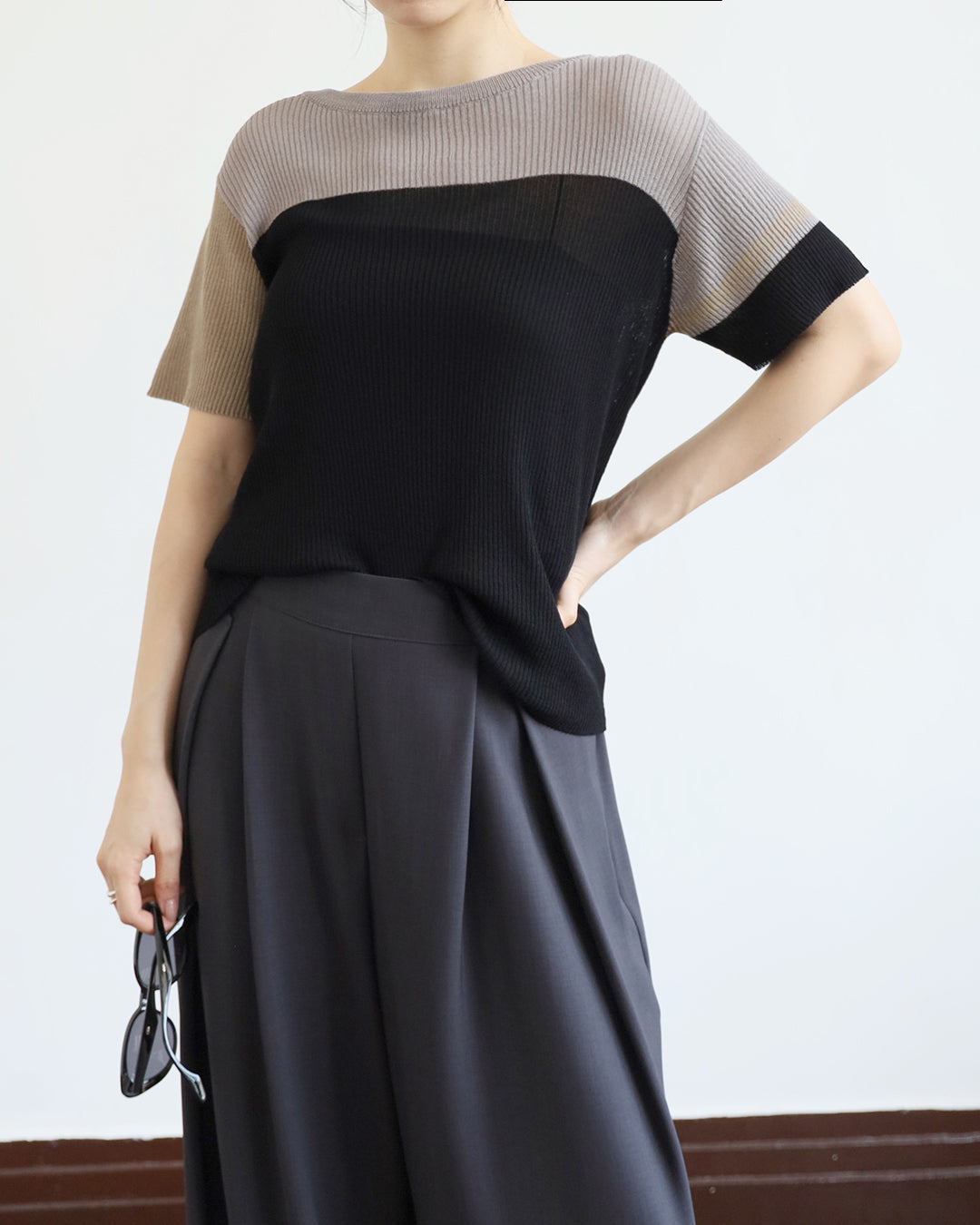 JAPAN BRAND - Color Block Ribbed Top (2 color)