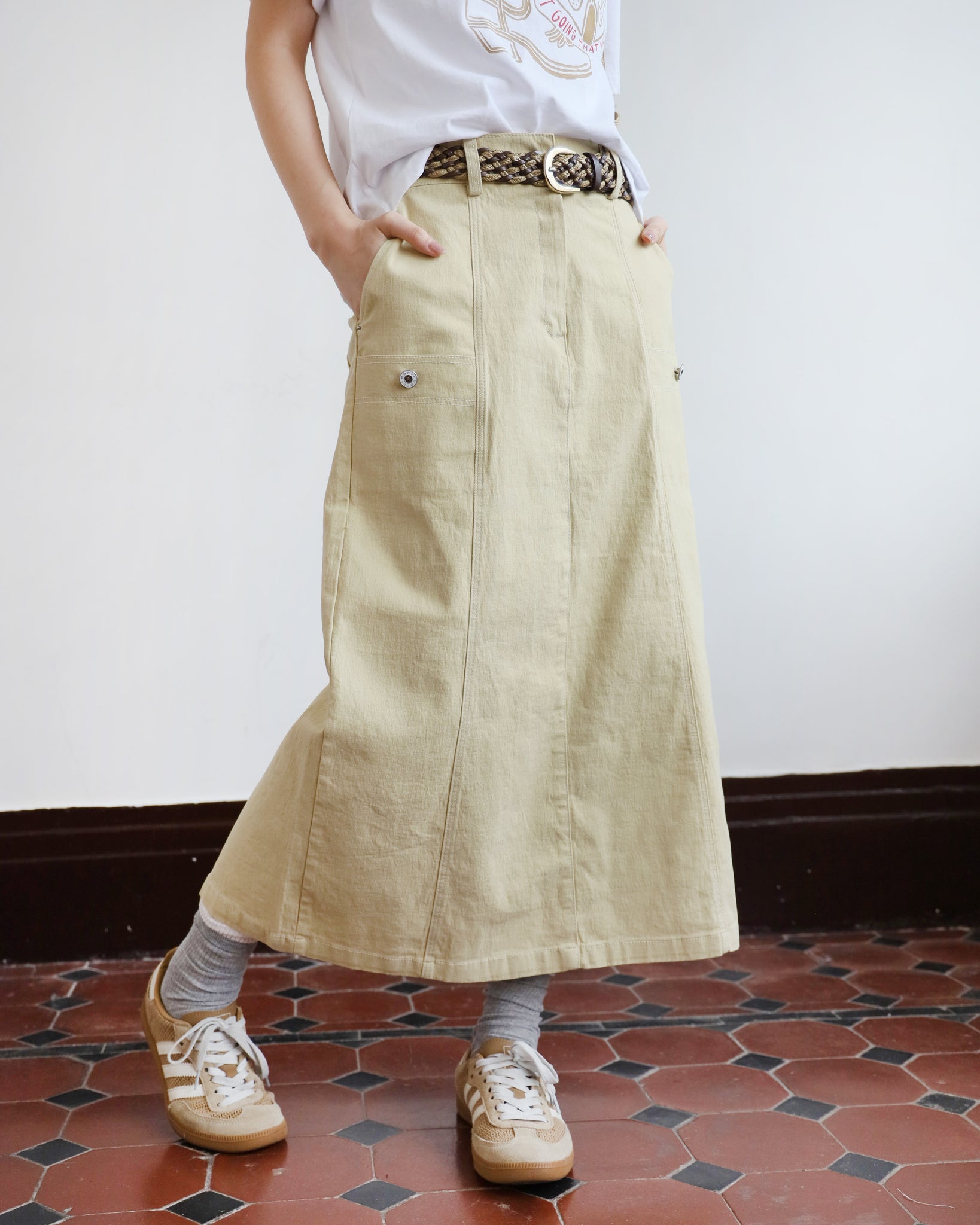 Woven Straw & Leather Belt