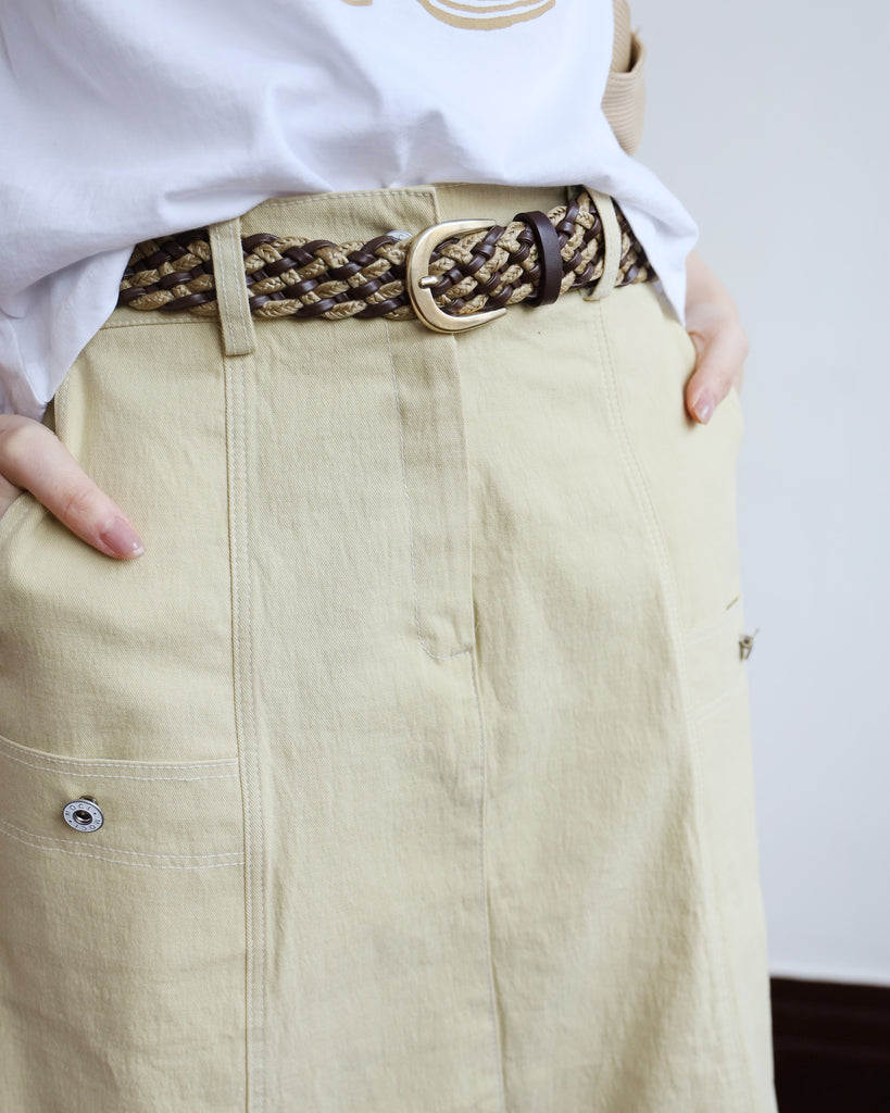 Woven Straw & Leather Belt