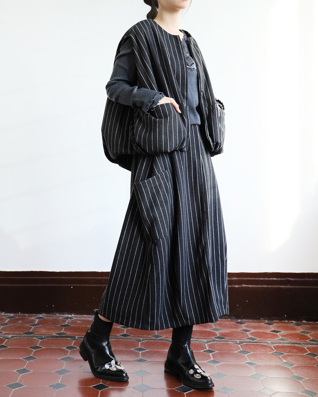 Pinstripe Padded Vest (2 color)