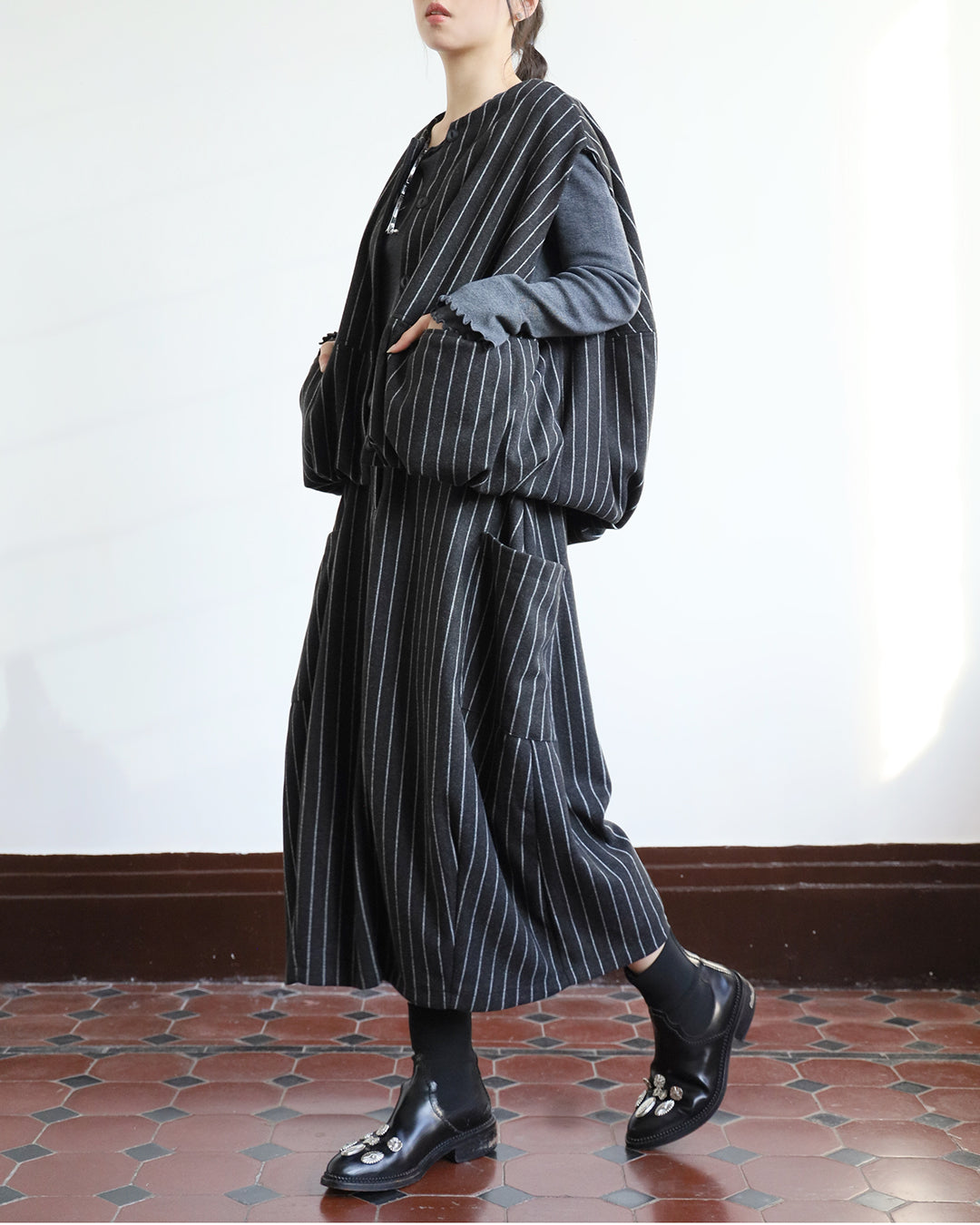 Pinstripe Padded Vest (2 color)