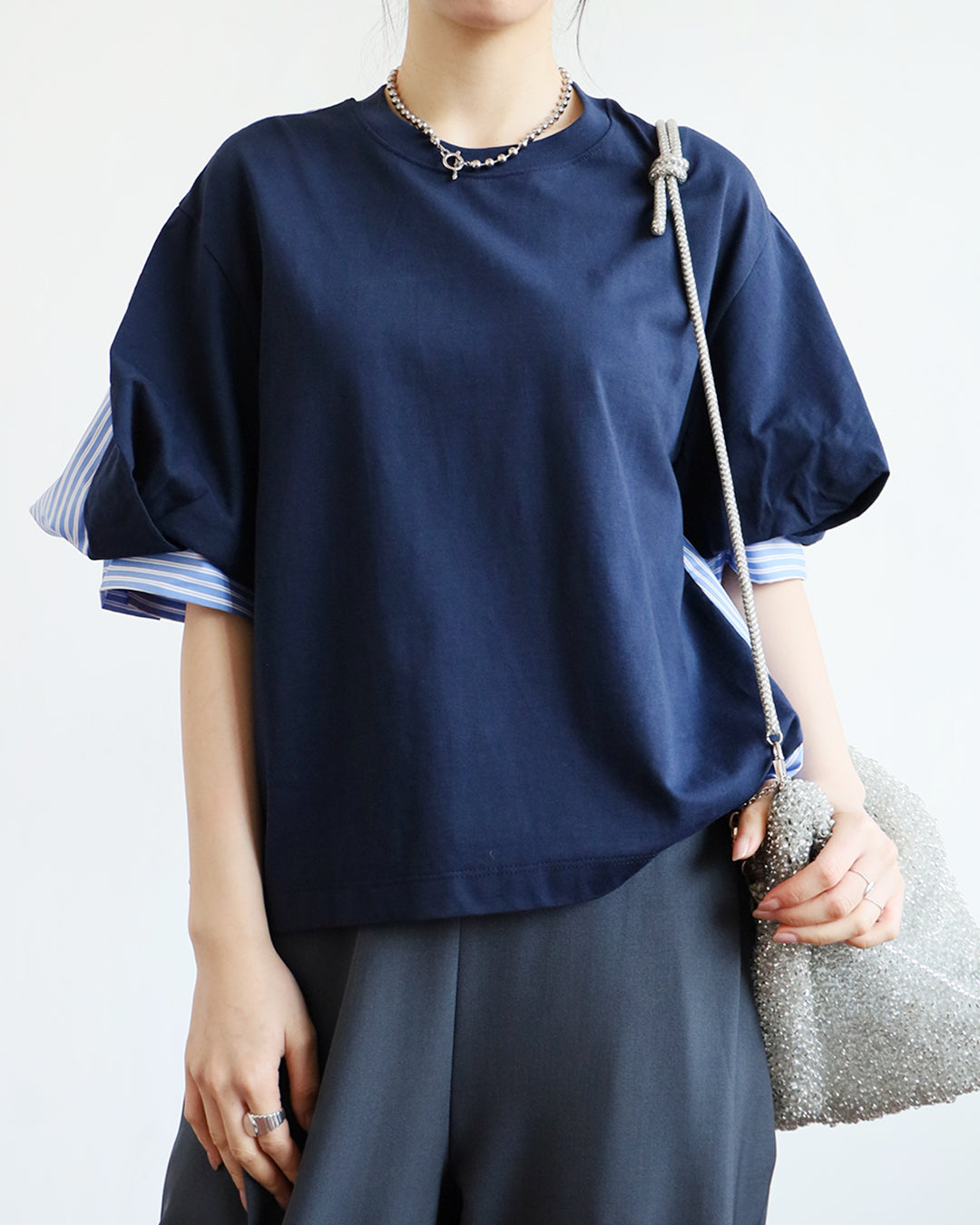Ballon Sleeved Stripe Back Top (2 colors)