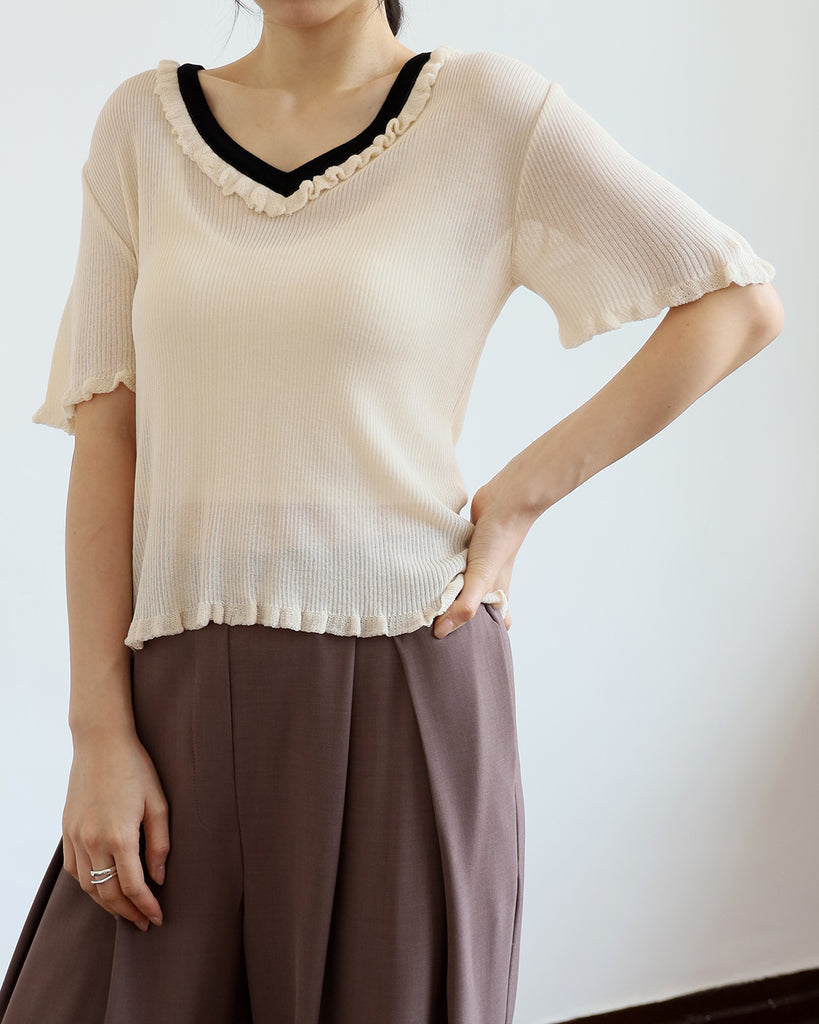 Ruffle Trimmed Knit Top