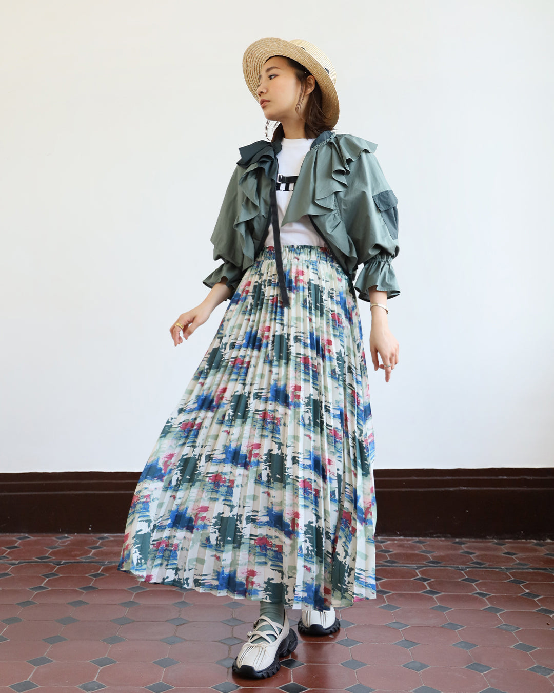 Water-Paint Pleated Skirt