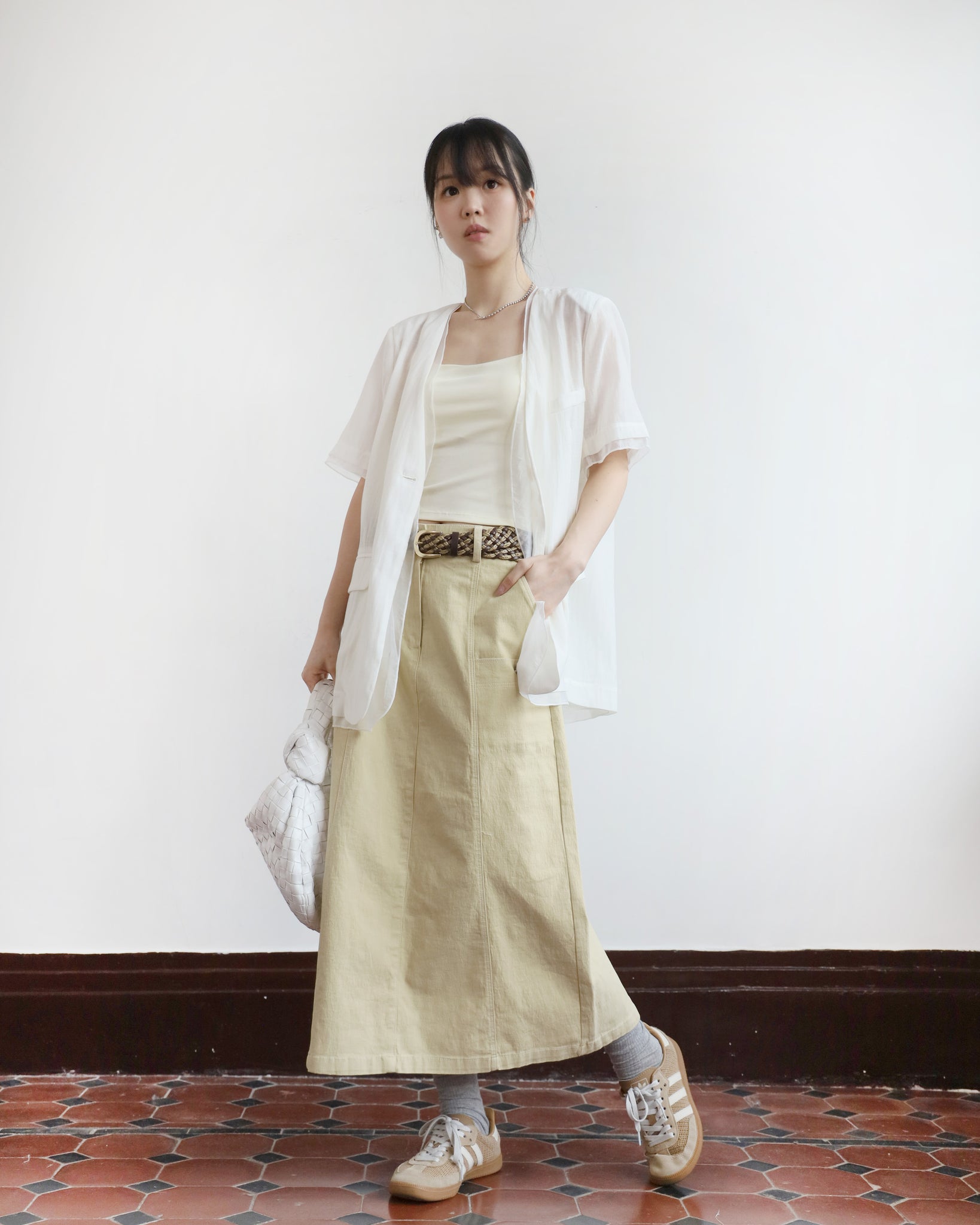Woven Straw & Leather Belt