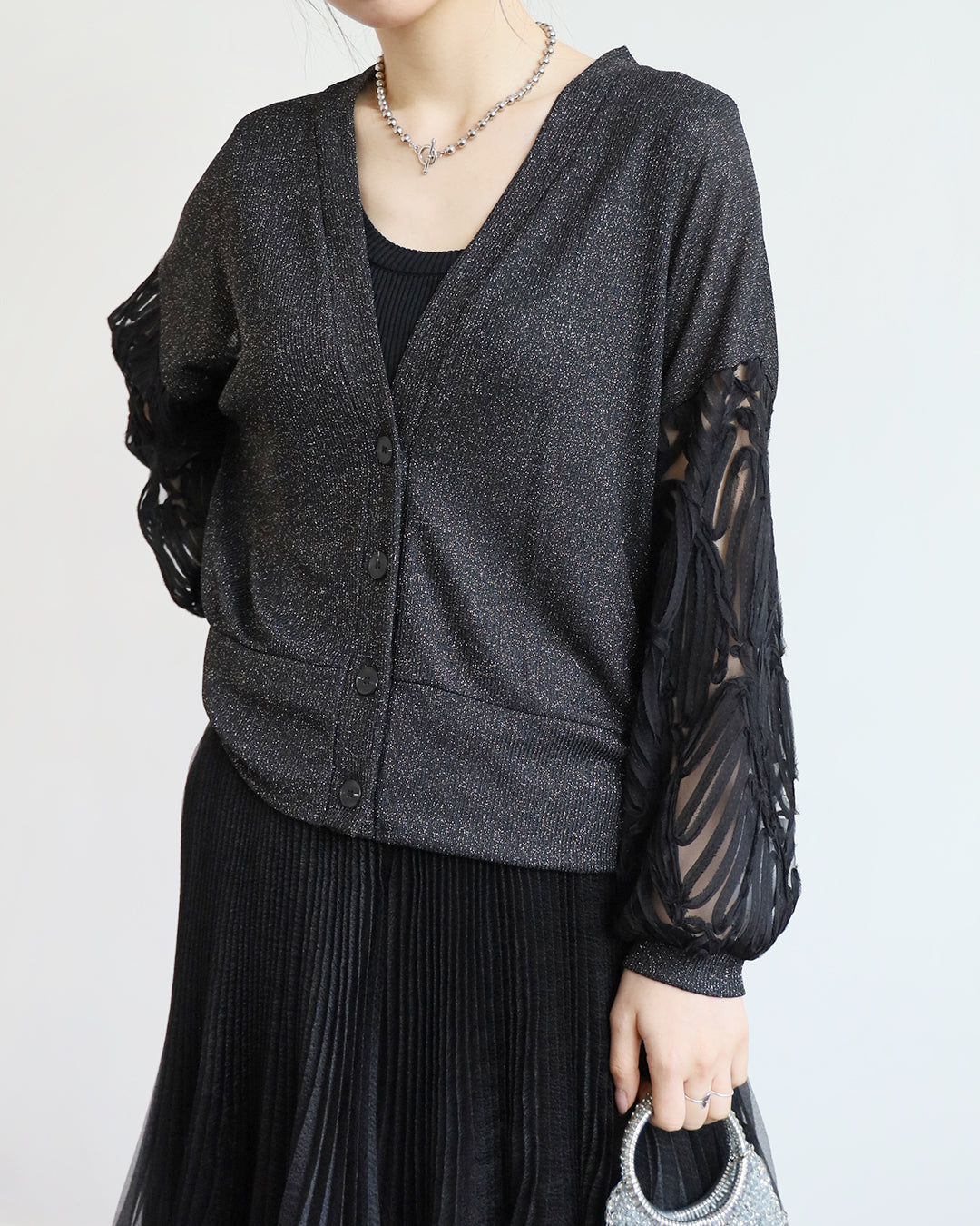 Japan Brand - Mesh Sleeved Metallic Cardigan (2 colors)
