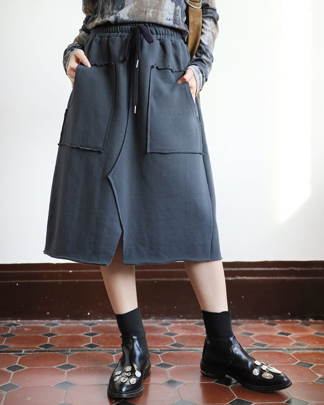 Front Pockets Sweat Skirt (2 color)