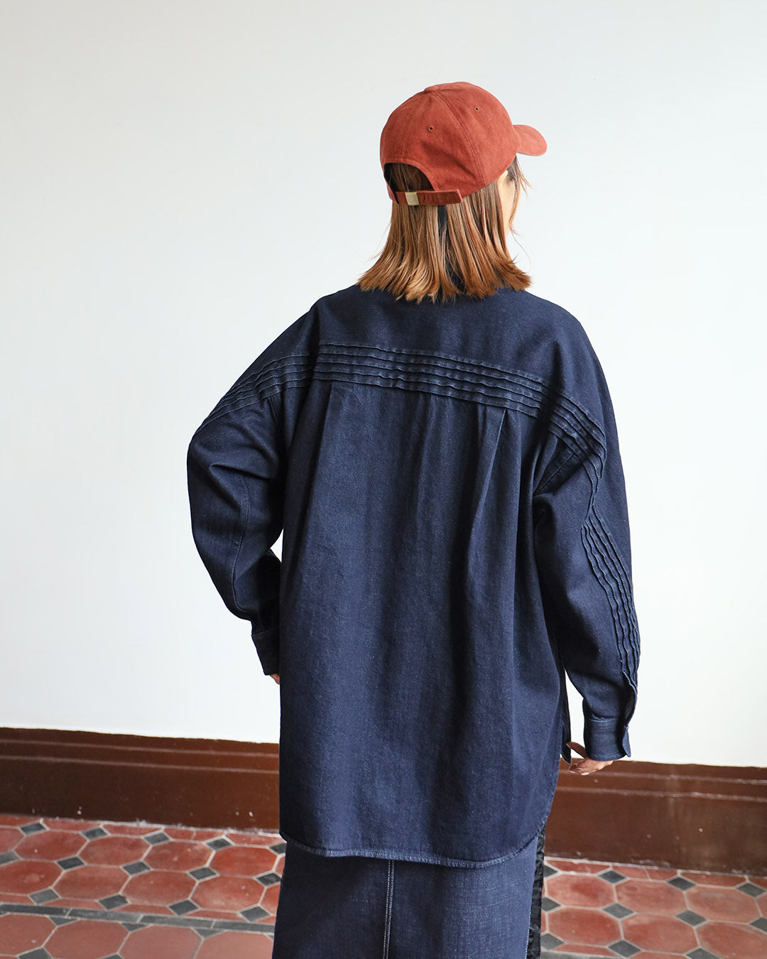 Pleated Denim Outer