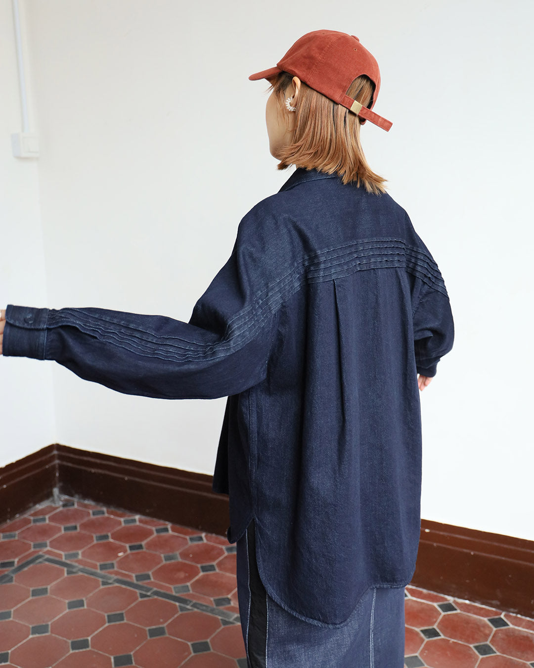 Pleated Denim Outer