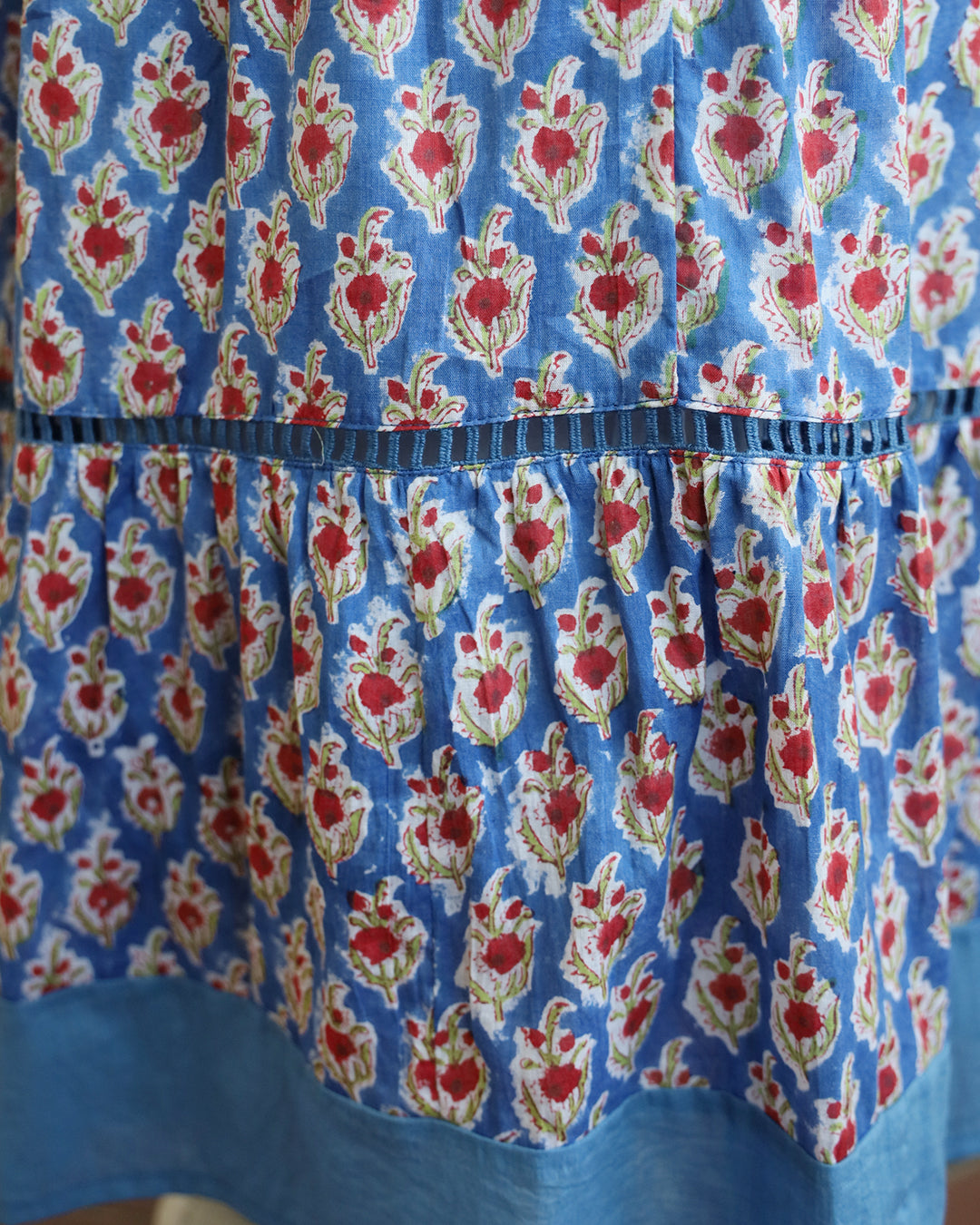 Blue & Red Floral Printed Skirt