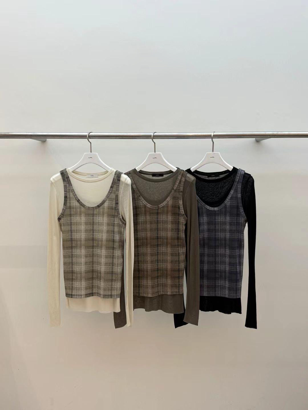 Basic Top + Checker Mesh Vest (Set) (3 color)