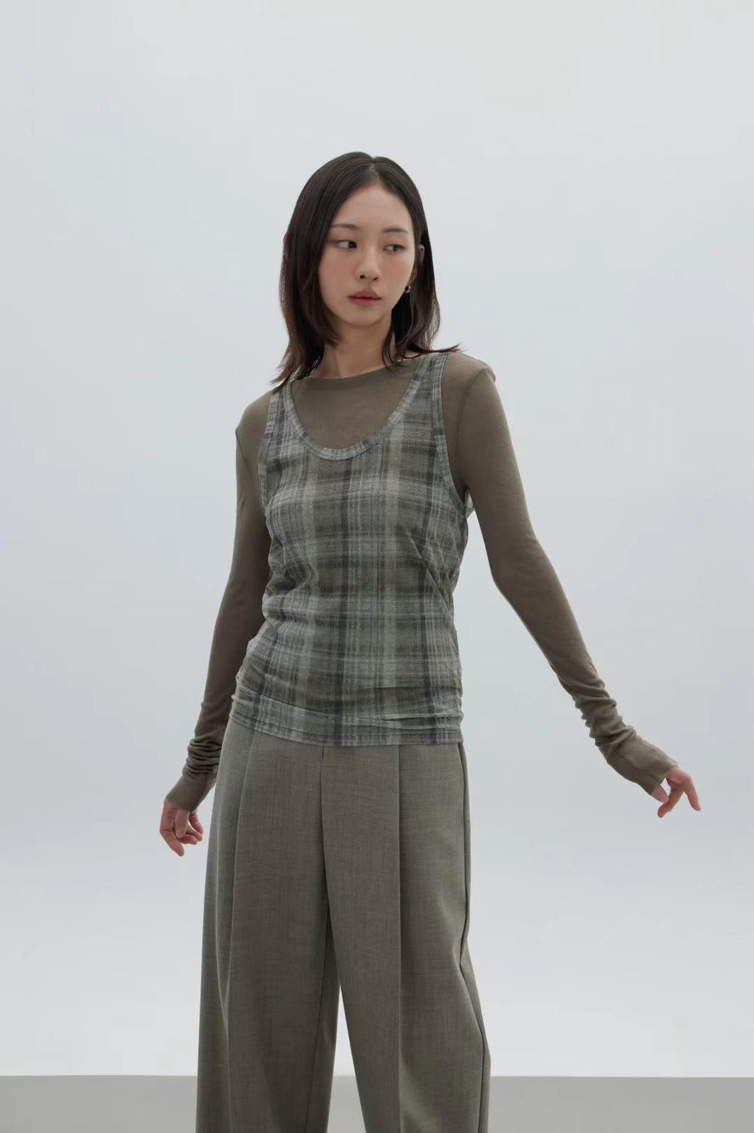 Basic Top + Checker Mesh Vest (Set) (3 color)