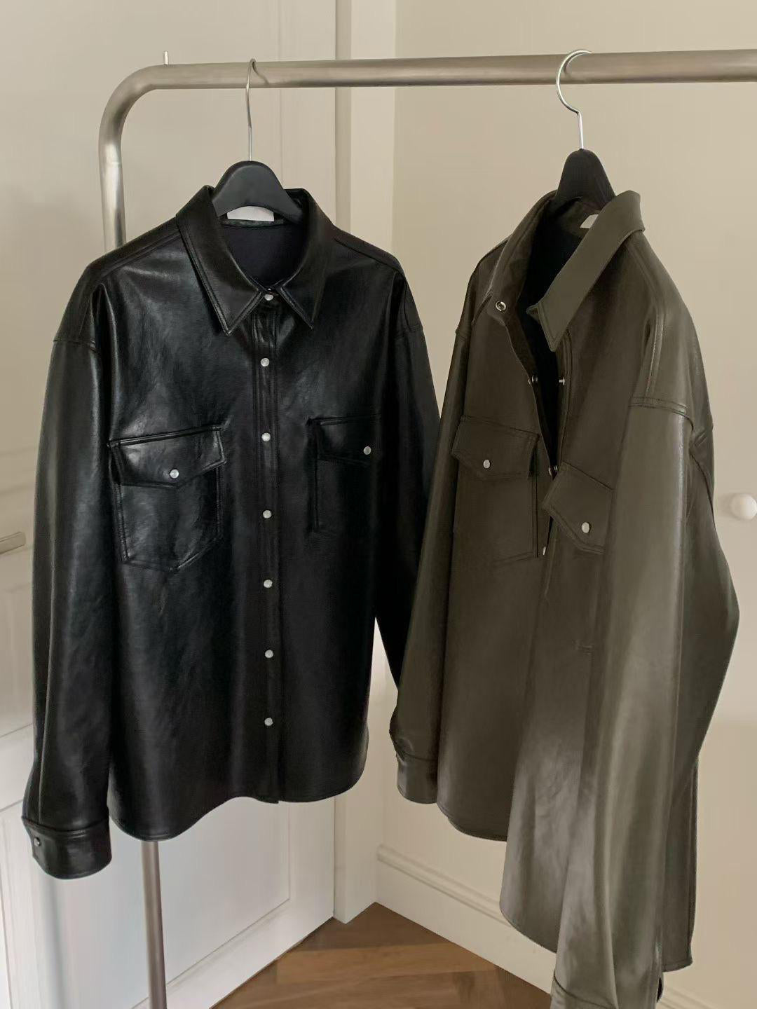 Faux Leather Shirt Jacket (2 color)