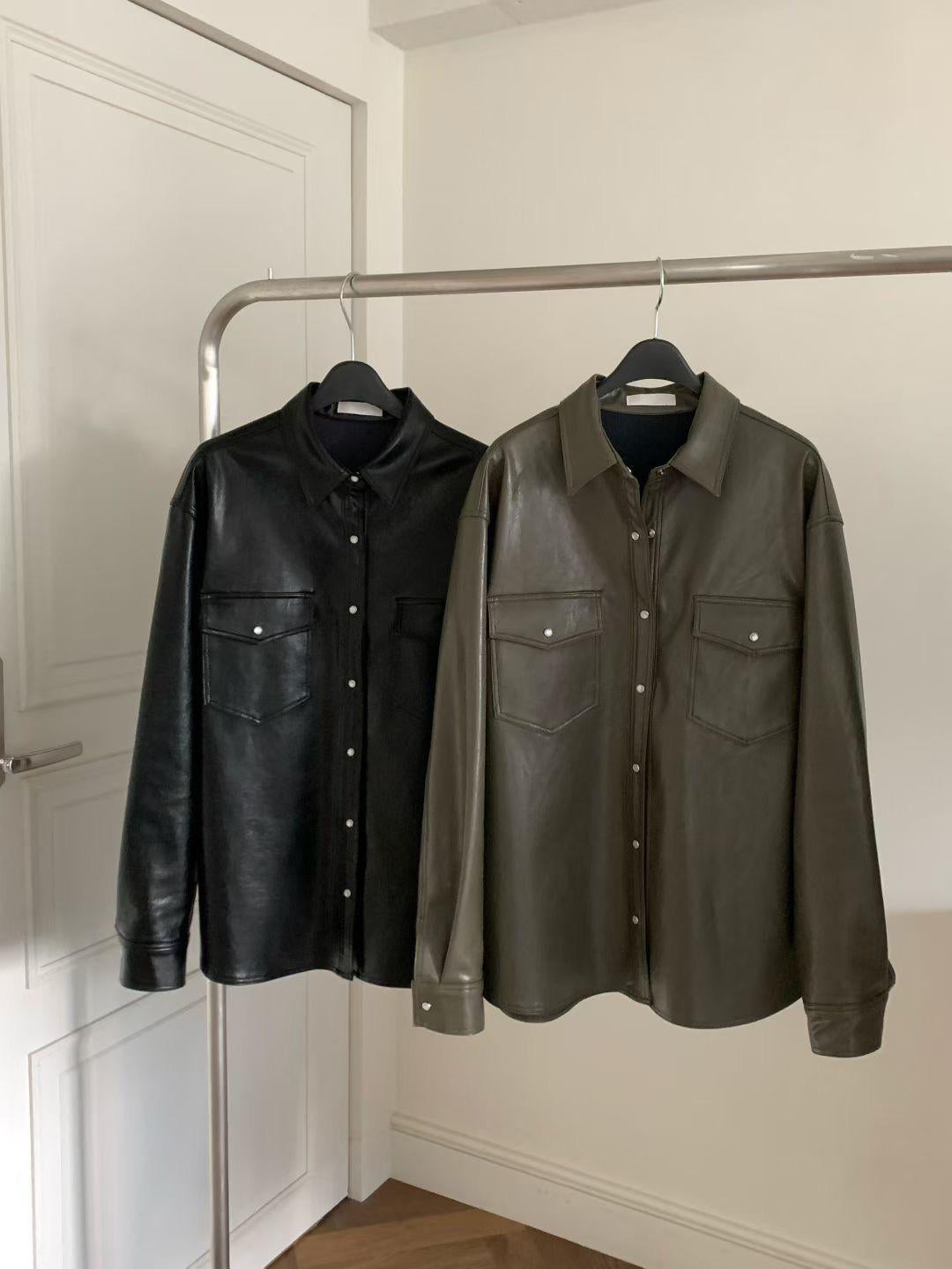 Faux Leather Shirt Jacket (2 color)