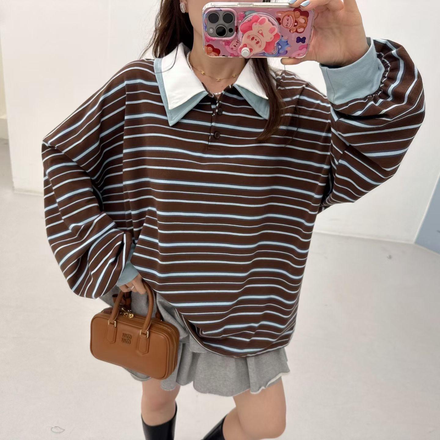 Double Collar Striped Polo Shirt (2 color)