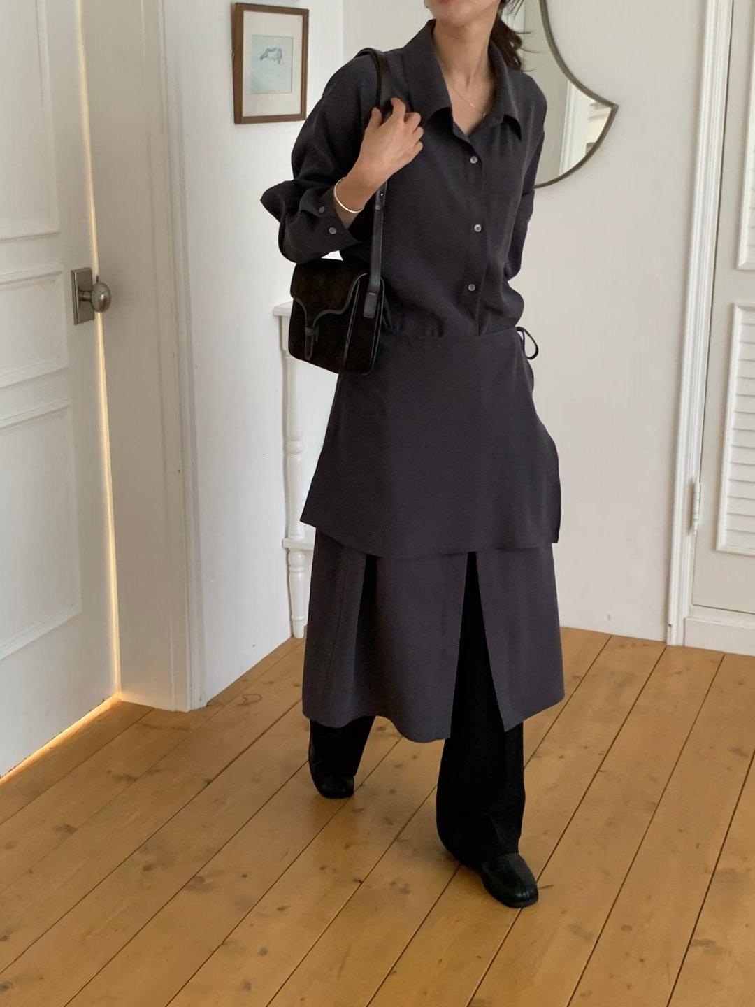 Wrap Layer Shirt Dress (2 color)