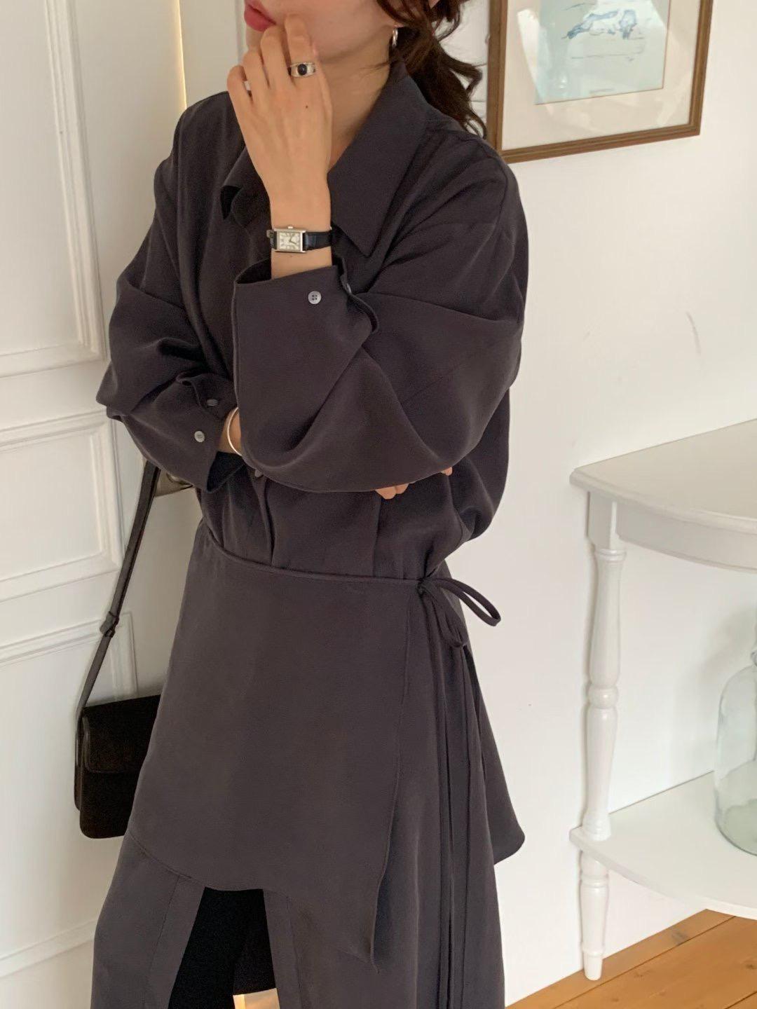 Wrap Layer Shirt Dress (2 color)