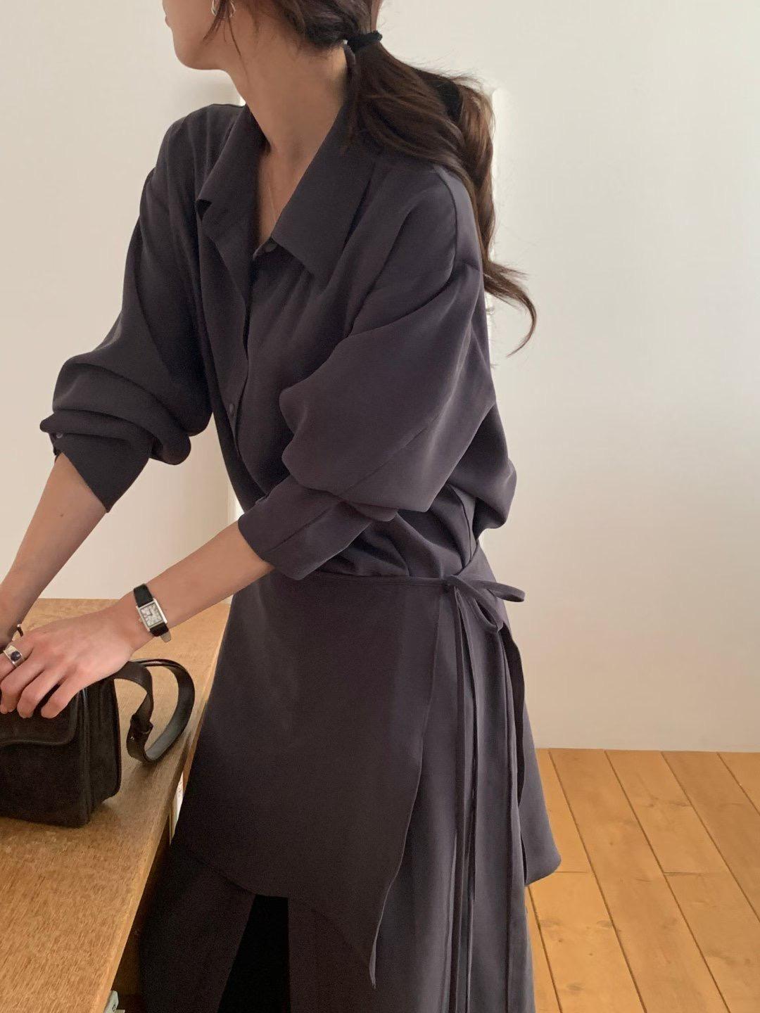 Wrap Layer Shirt Dress (2 color)