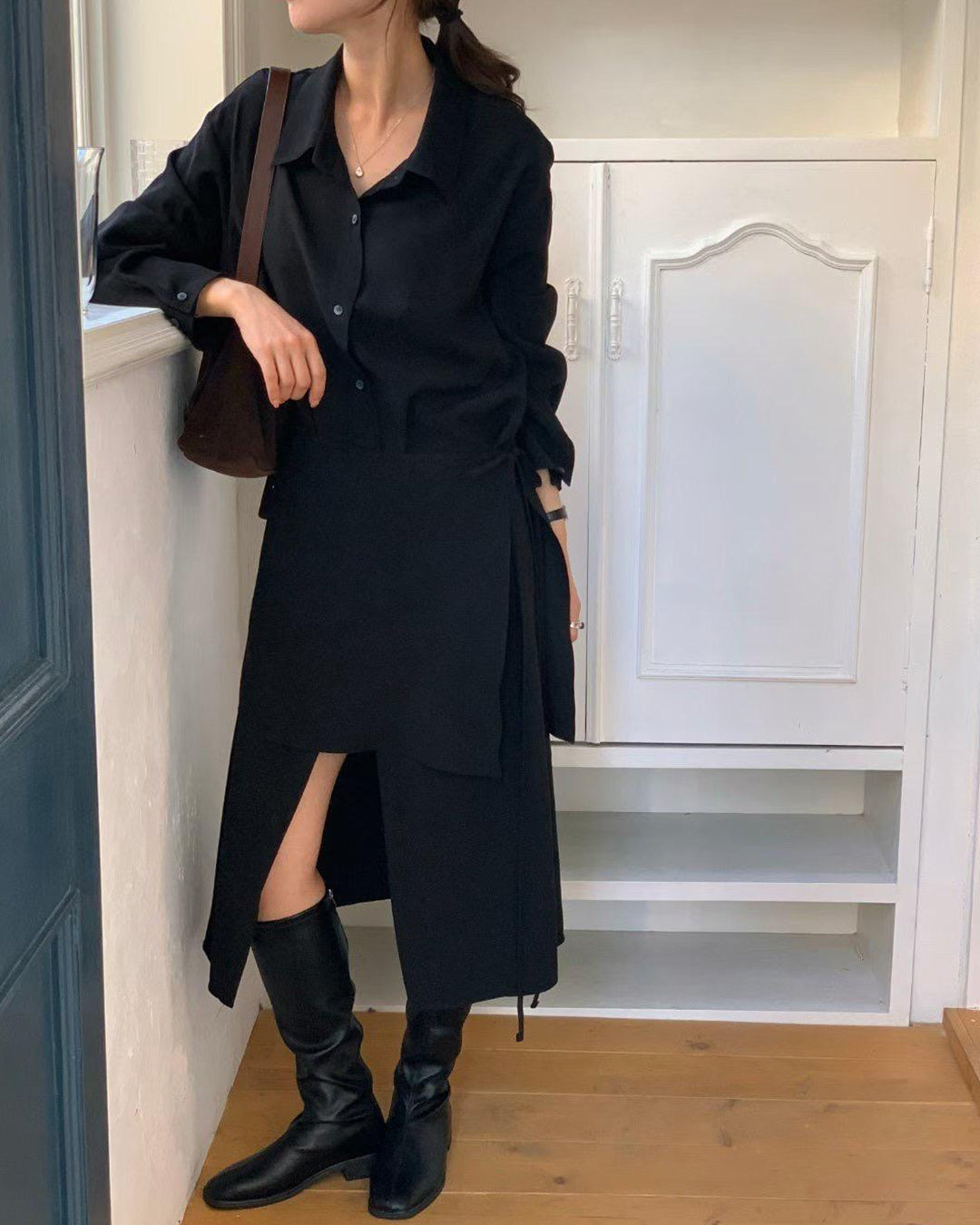 Wrap Layer Shirt Dress (2 color)