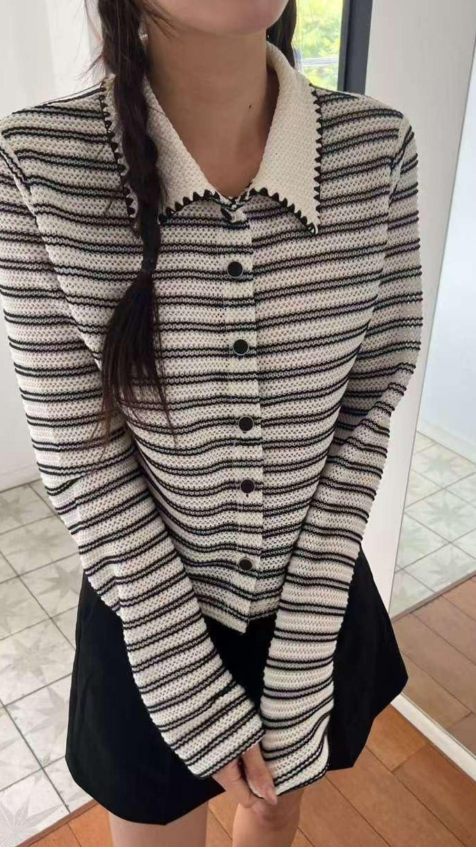 Contrast Stitch Striped Top