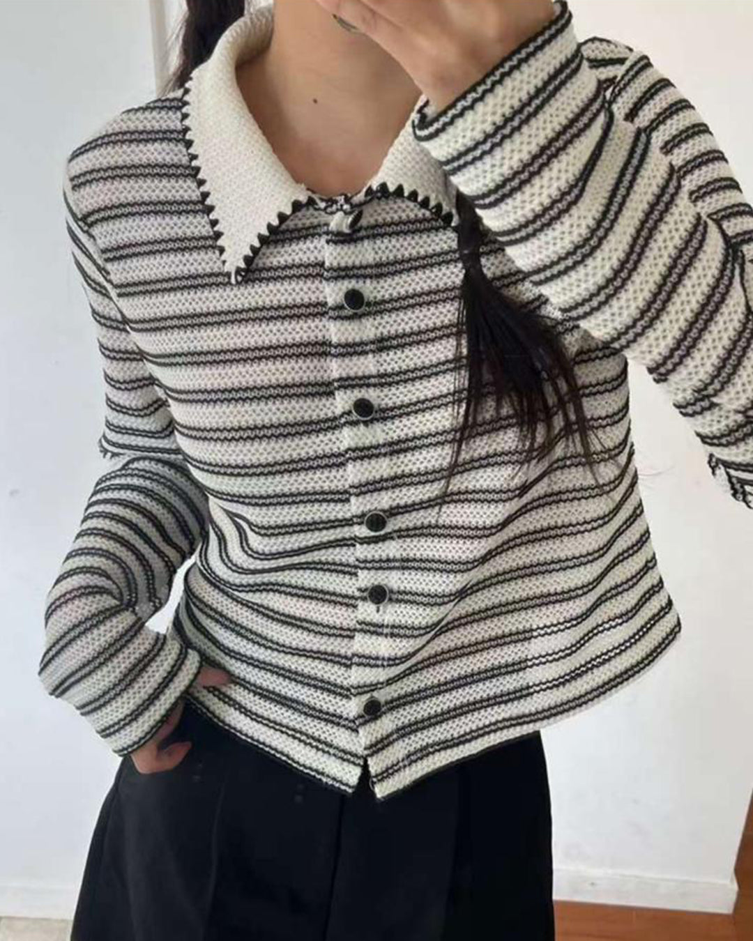 Contrast Stitch Striped Top