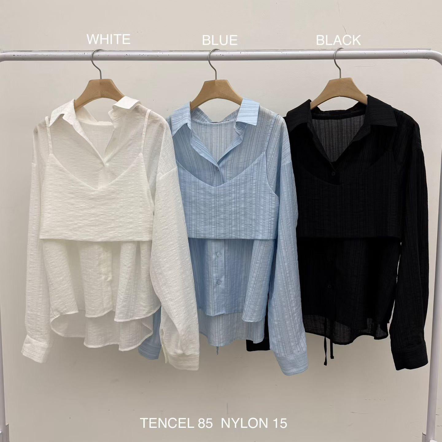 Texture Fabric Shirt + Cami Top (Set) (3 color)