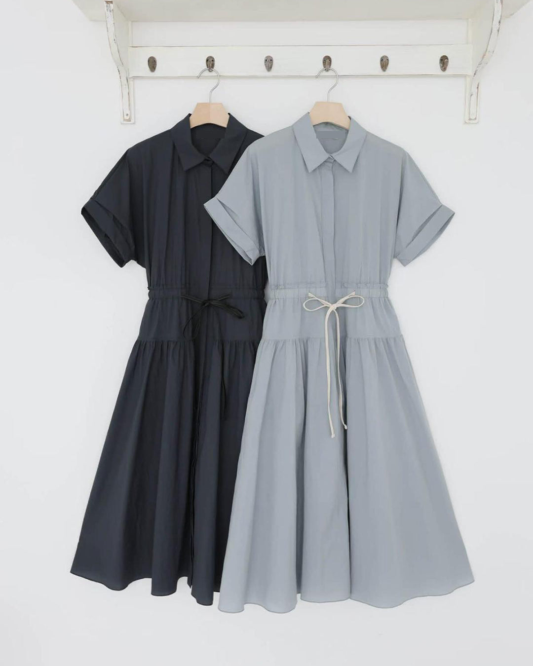 Drawstring Shirt Dress ( 2 Colors)