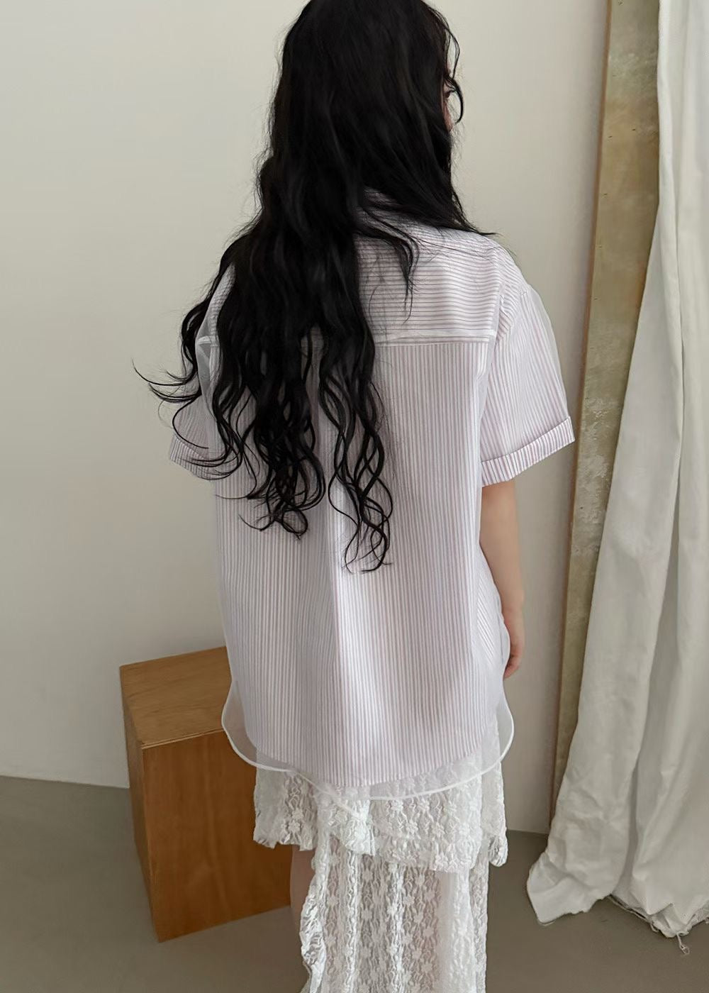 Mesh Layer Pinstripe Shirt (3 colors)