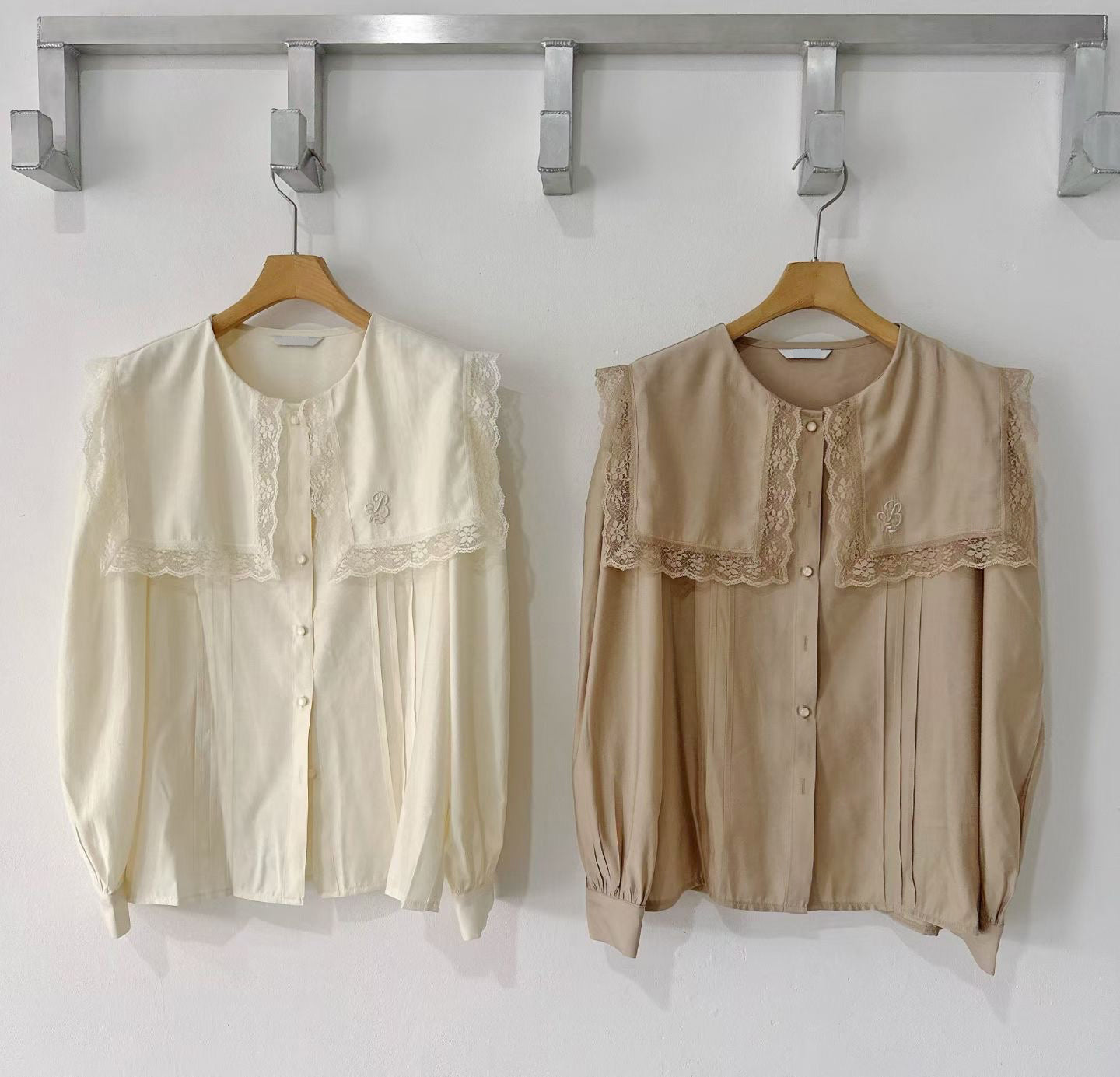 Oversized Square-Collar Lace Shirt (2 Colors)