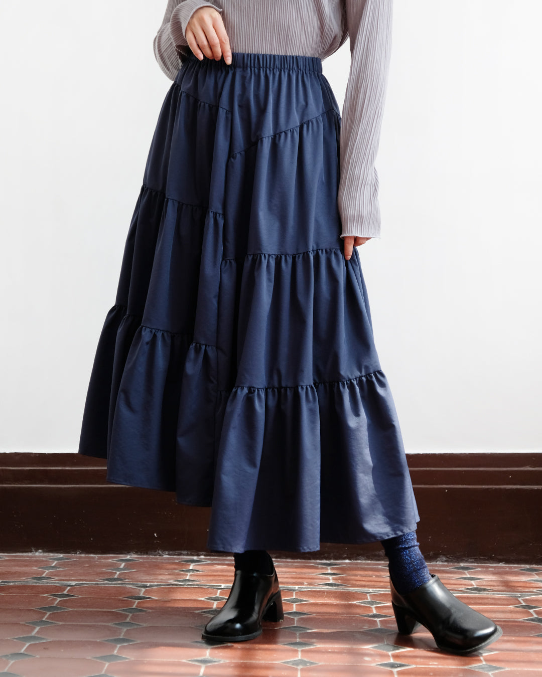 Asymmetric Tiered Skirt (Midnight Blue)