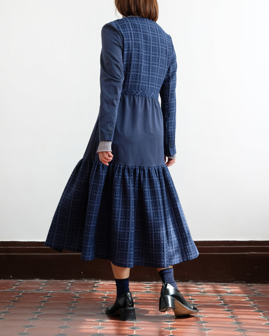 Asymmetric Checker Blazer Dress