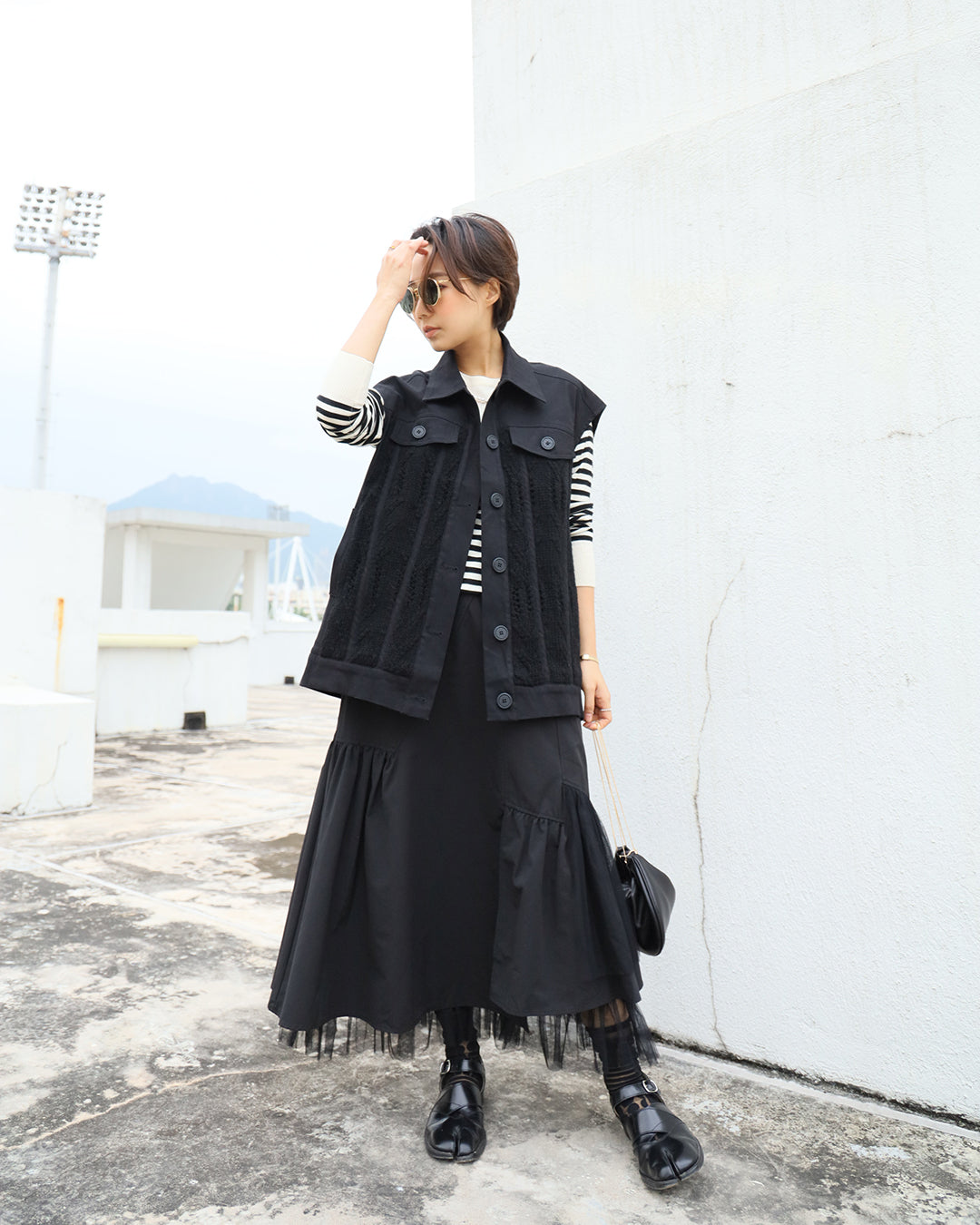 Patchwork Sleeveless Jacket - Black